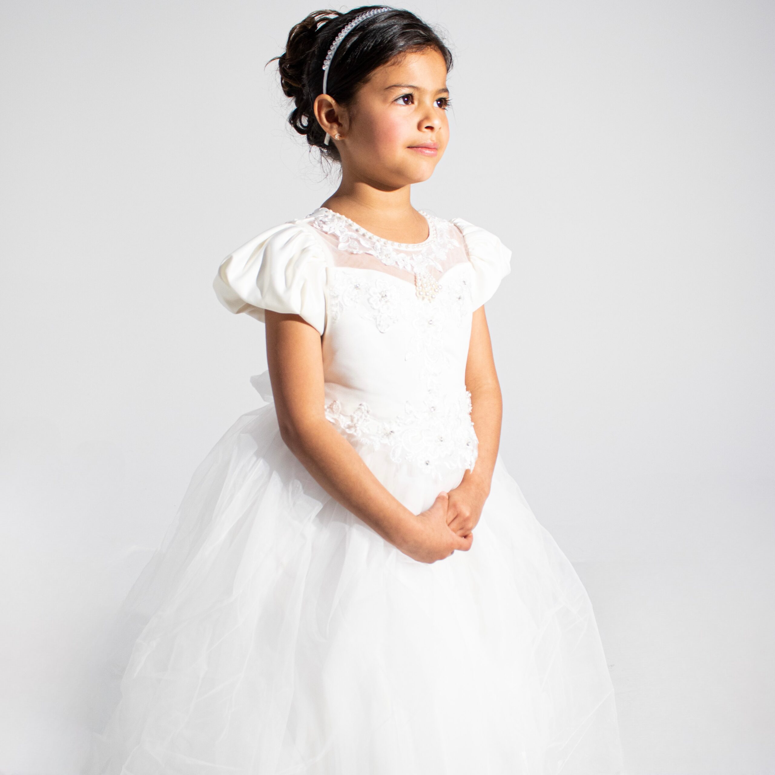 White Long Dress with Tulle Layered Skirt