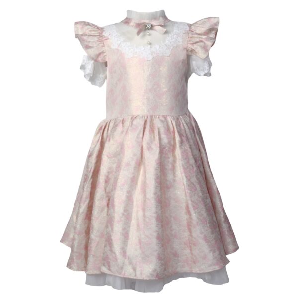 Pink Middle Dress with Rhinestone Neckline