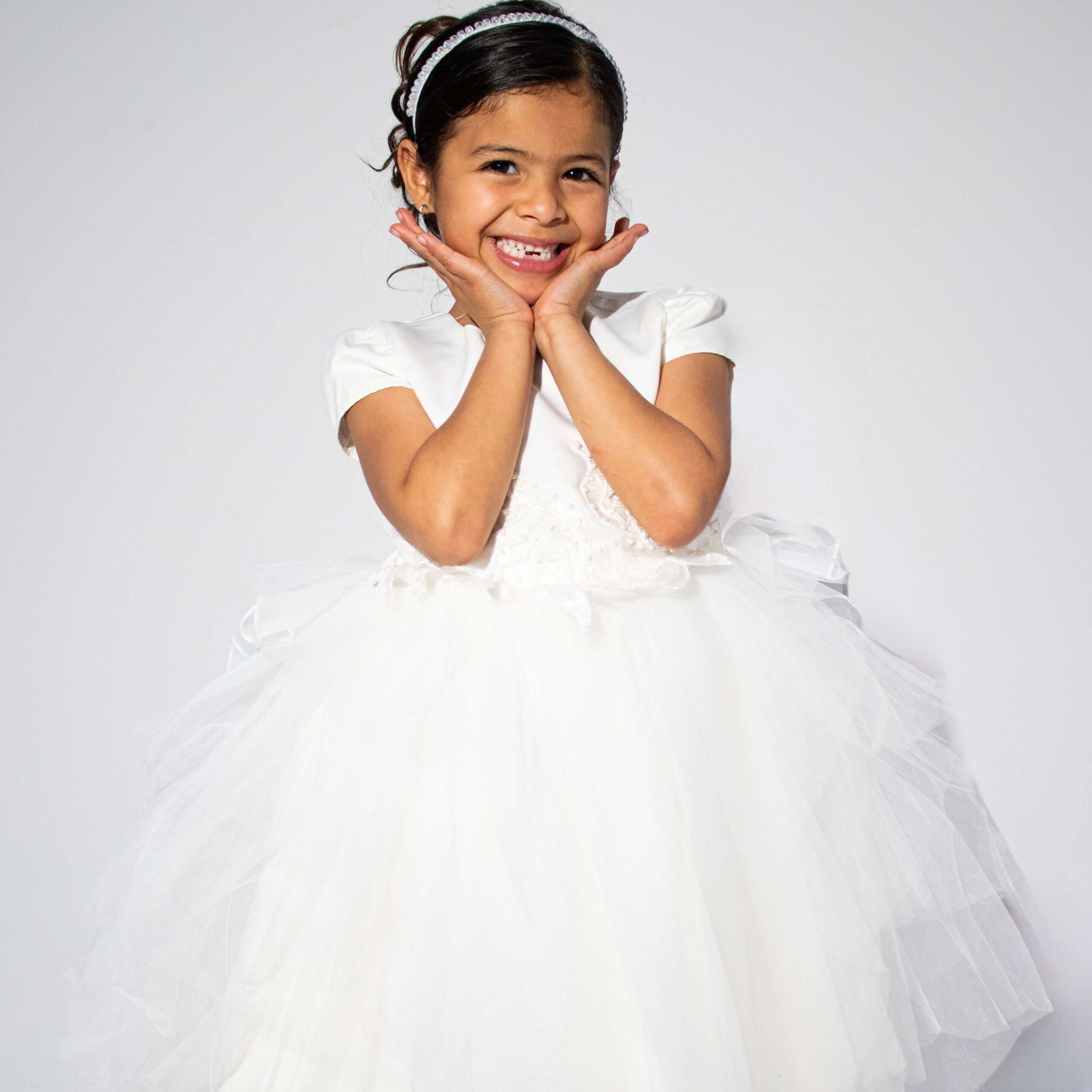 White Middle Dress with Signature Embroidery