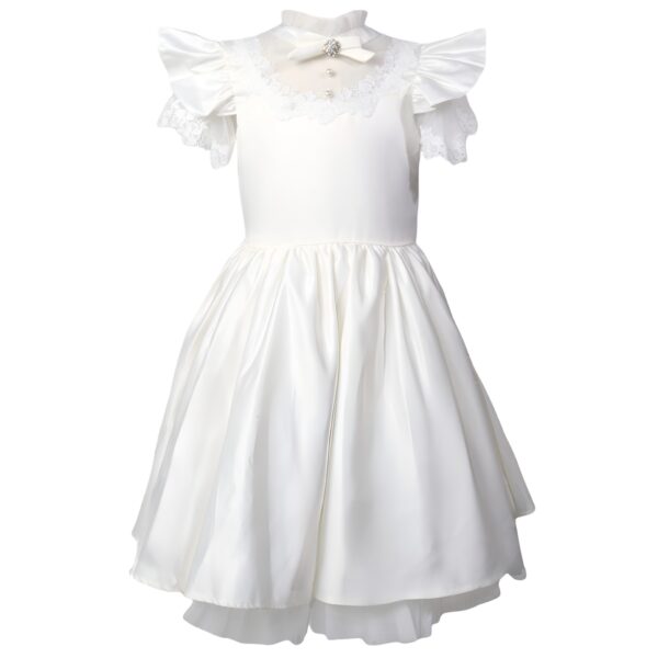 White Middle Dress with Rhinestone Neckline