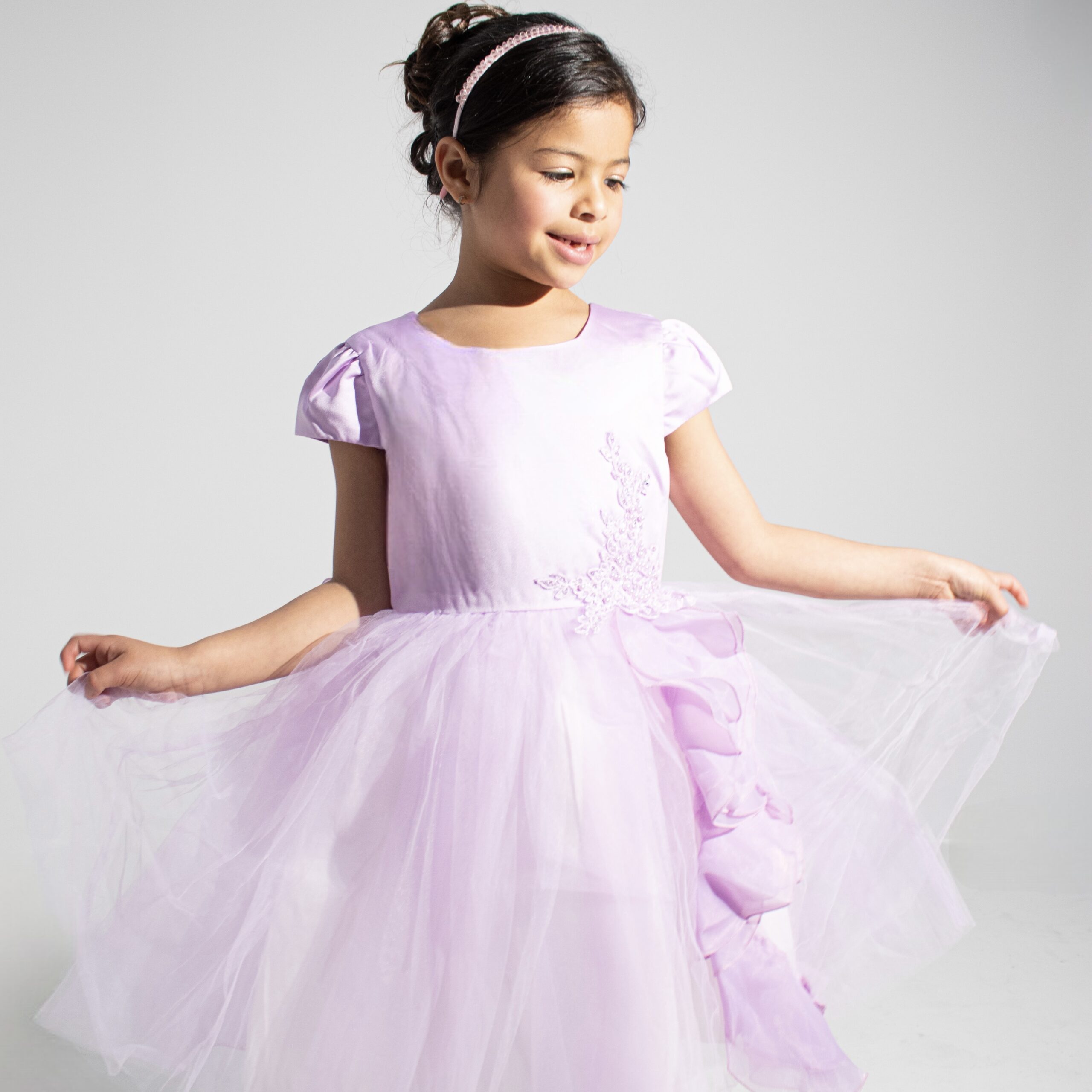 Purple Middle Dress with Tiered Ruffle Cutout Tulle Skirt