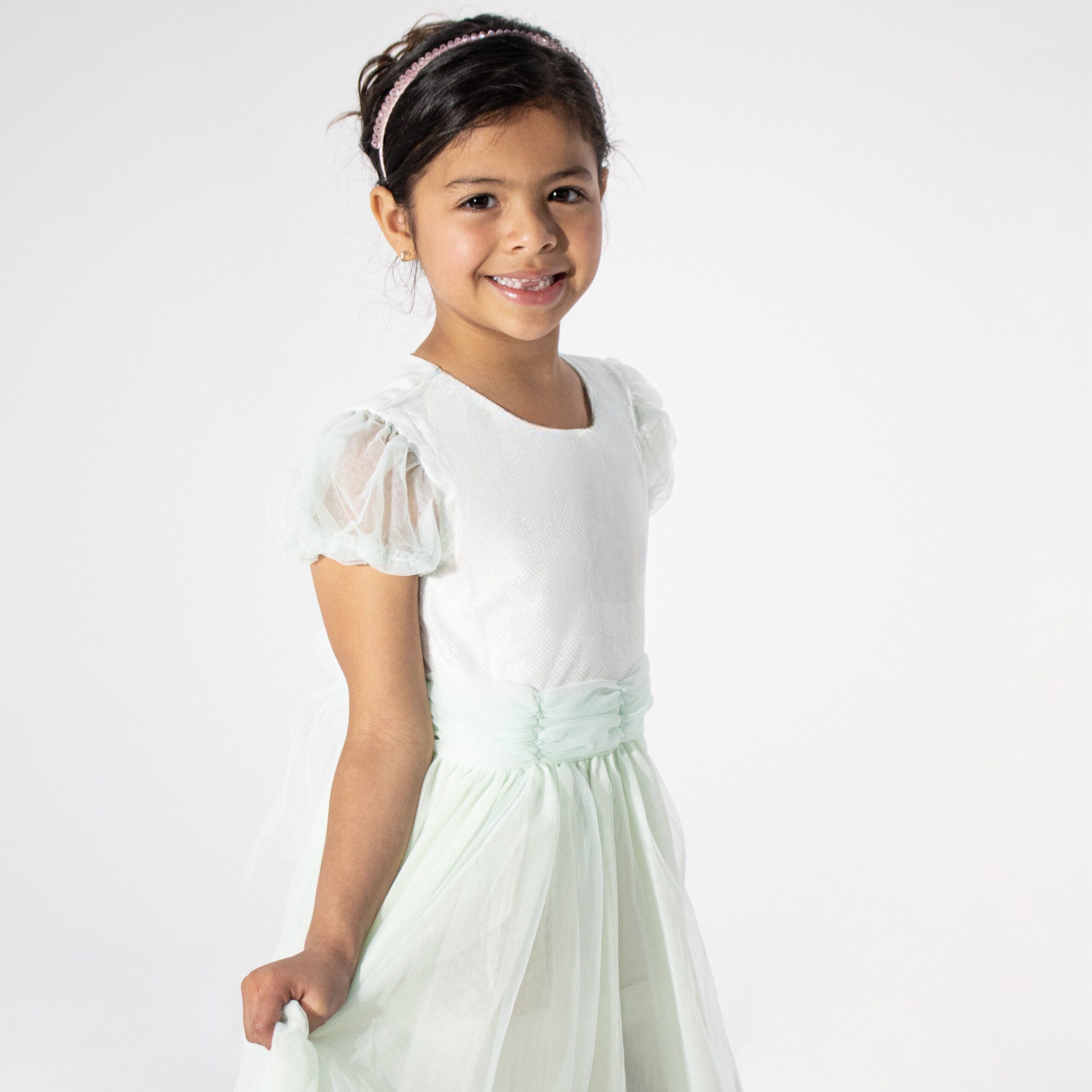 Mint Green Middle Dress with Tulle Layered Skirt