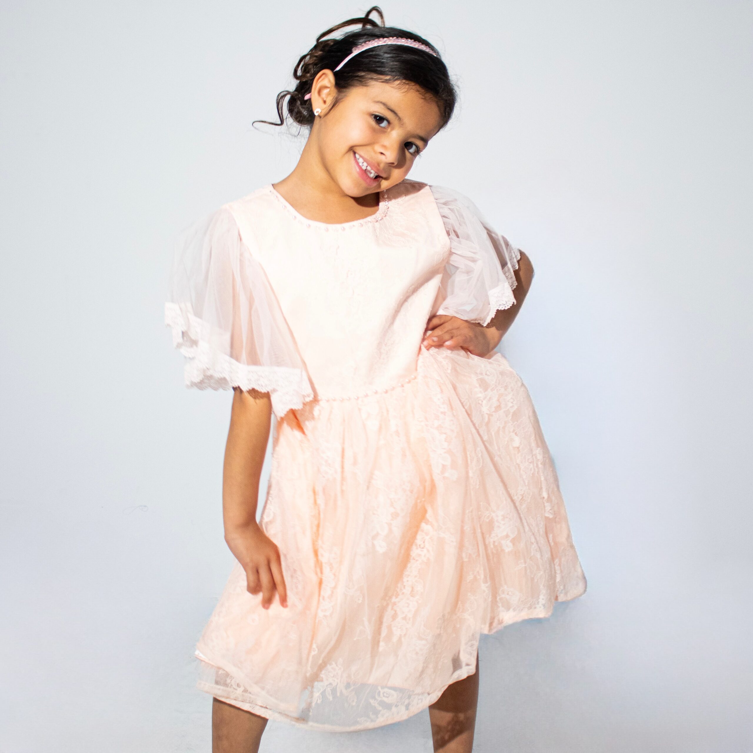 Rose Pink Middle Dress with Floral Embroidered Skirt