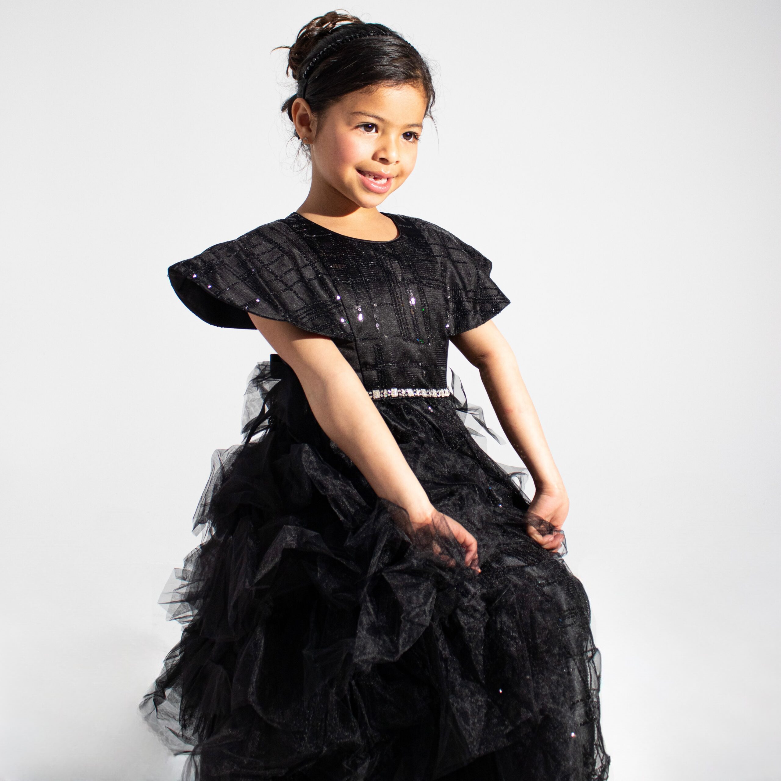 Black Long Dress with Ruffle Tulle Skirt