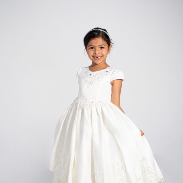 White Long Dress with Sequin Embroidery
