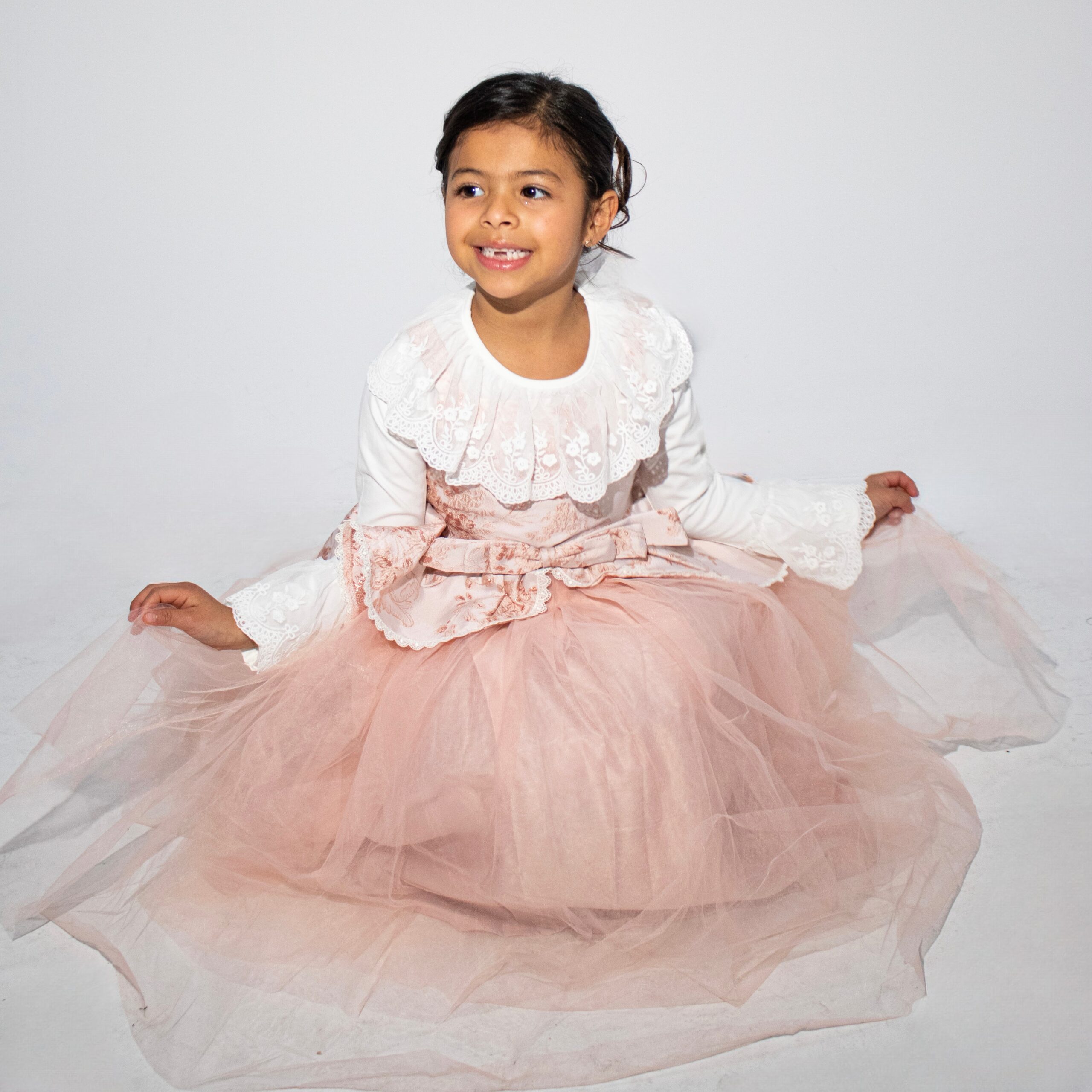 Pink Long Dress with Tulle Layered Skirt