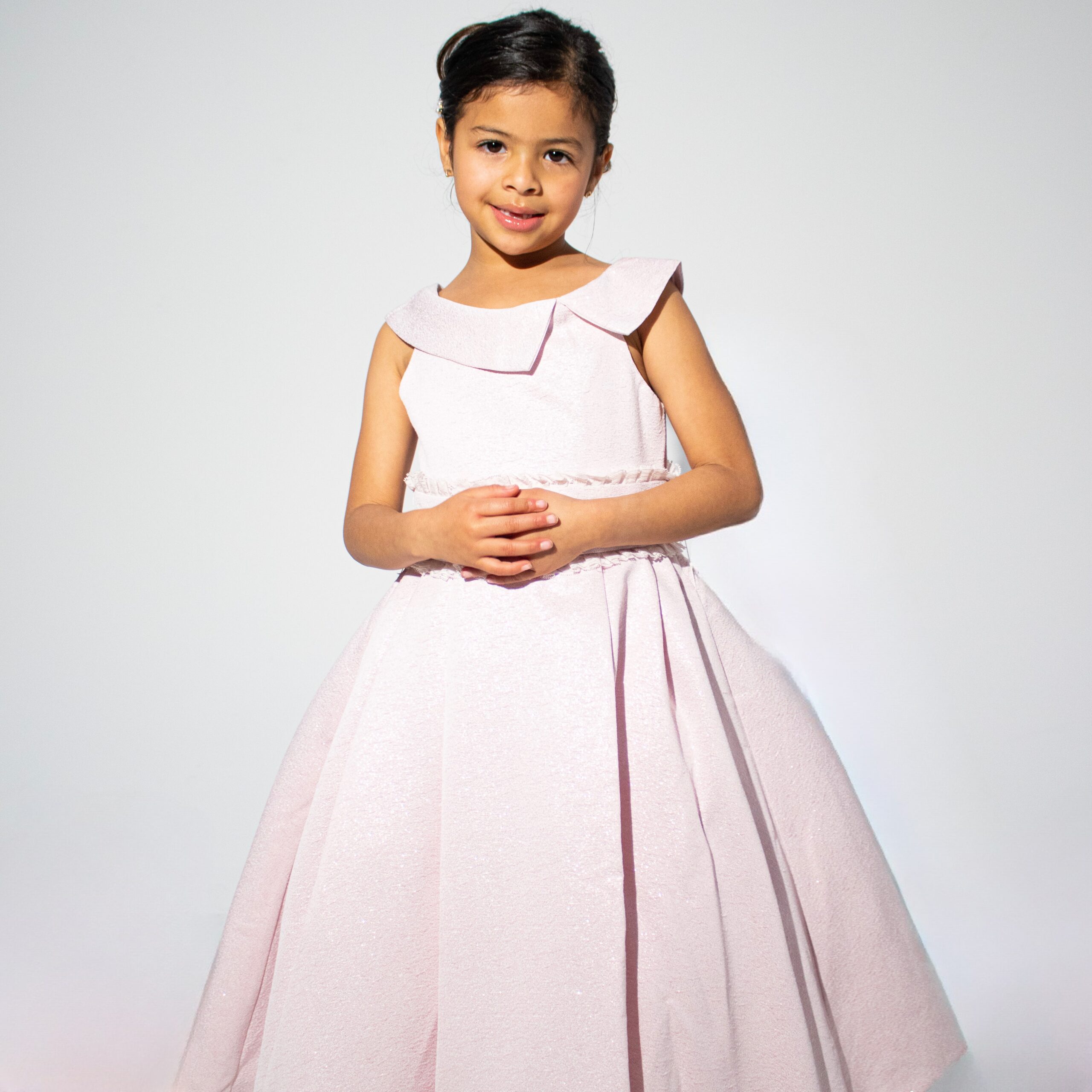 Sleeveless Pink Long Dress with Sparkle Fabric
